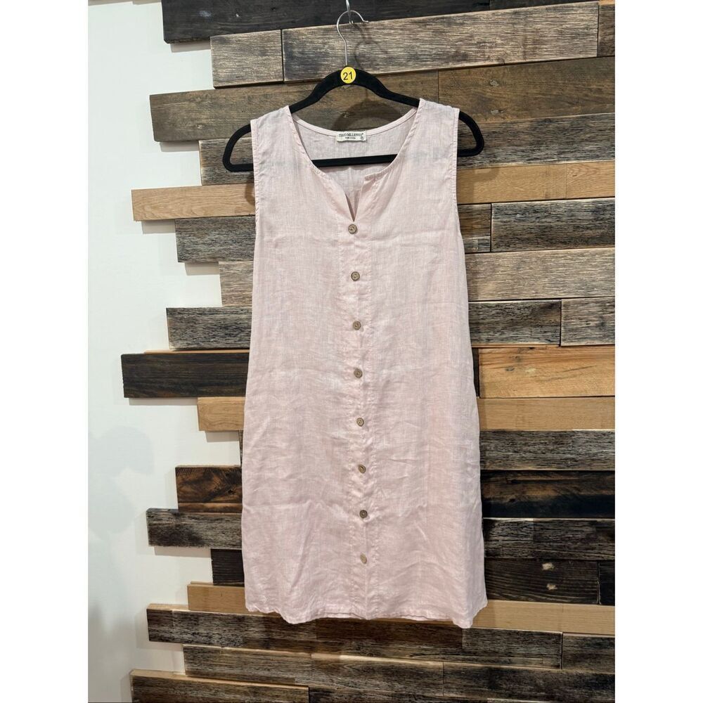 Terzo Millennio pink 100% linen decor button shift dress size Medium